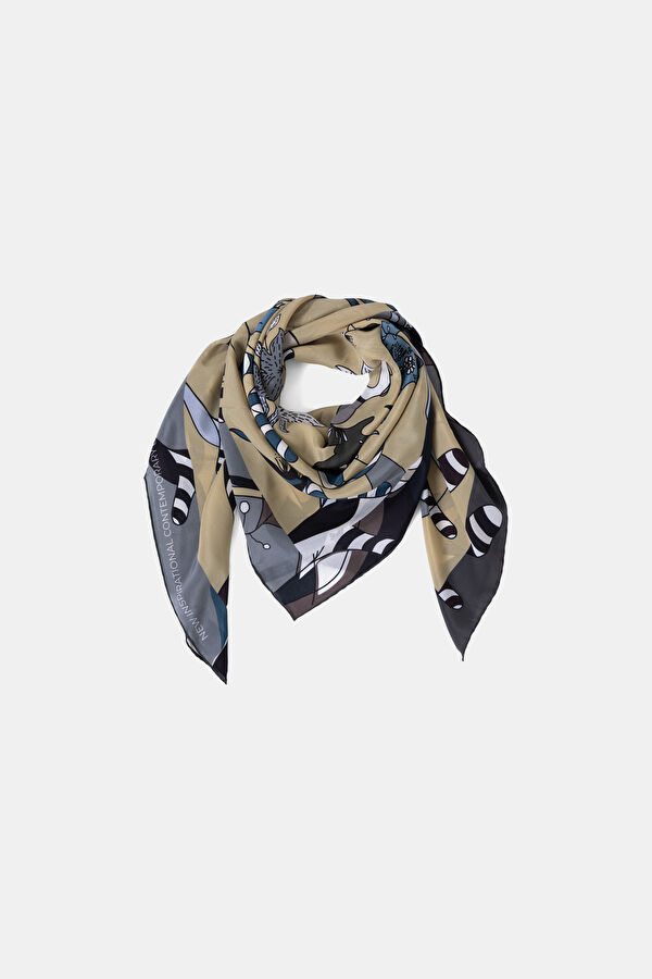 Yellow Animal Figure Silk Scarf 3