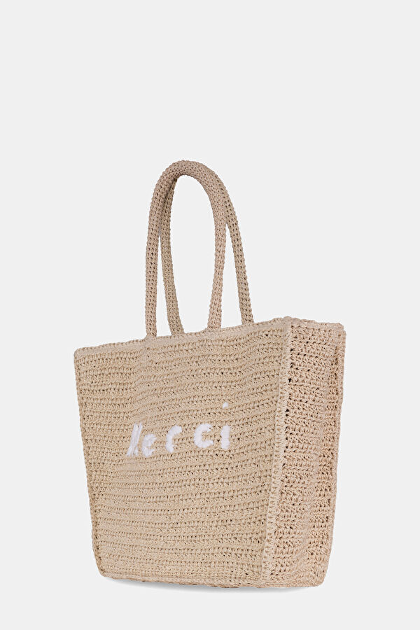 Kaia Large Beige Raffia Bag 3