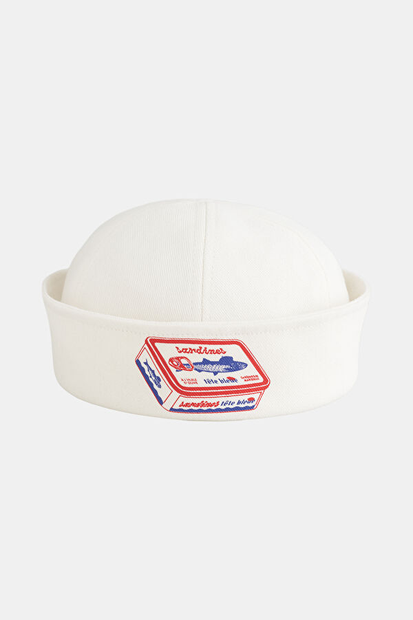 Yvette Sardines Print Sailor Dixie White Hat